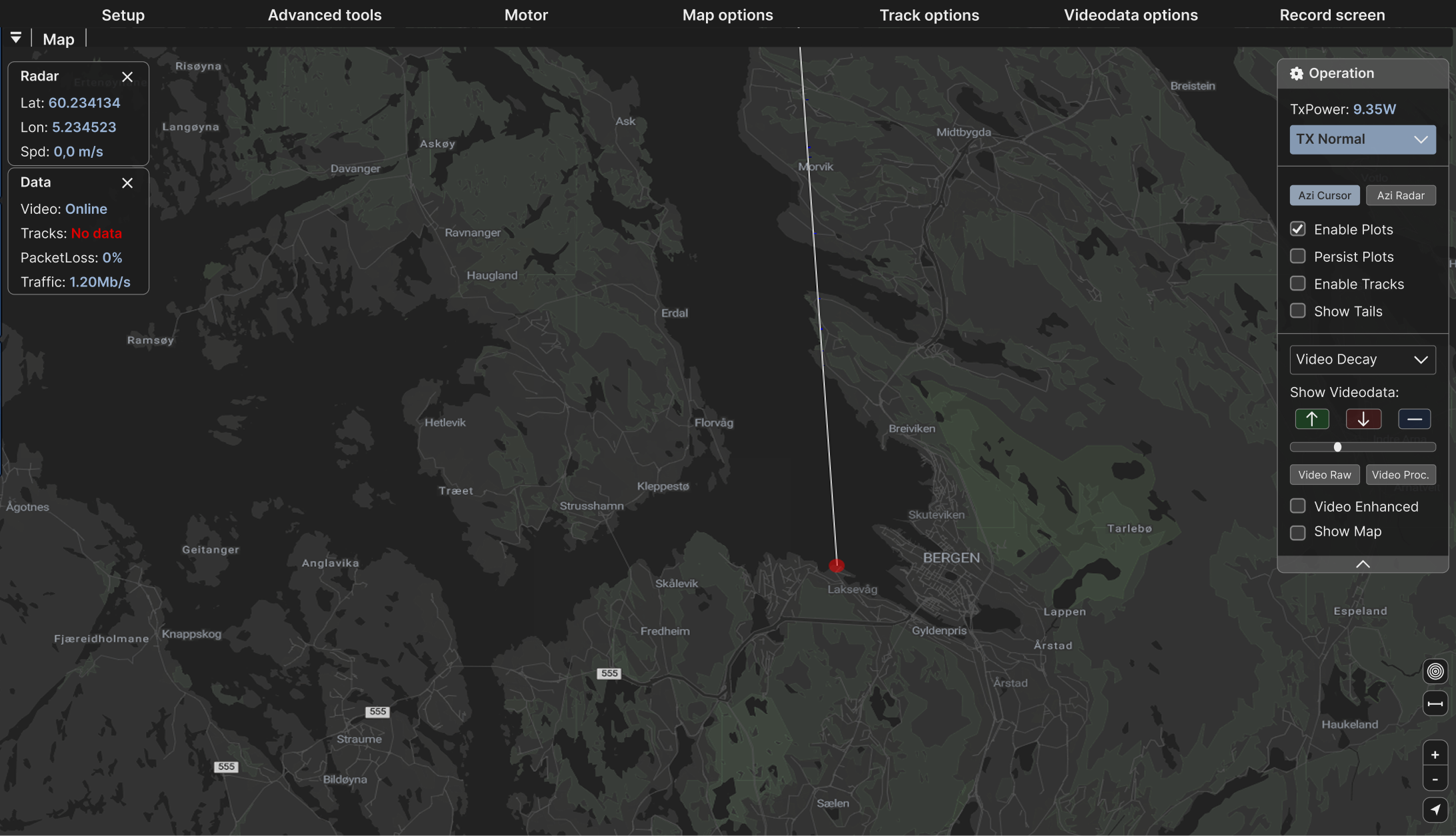 Figma prototype of radar display in dark mode