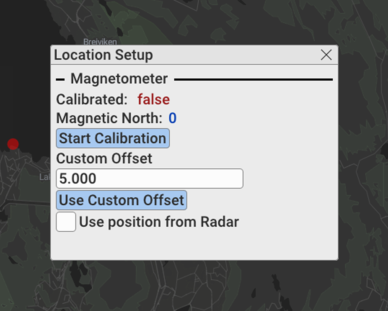 Original location setup menu