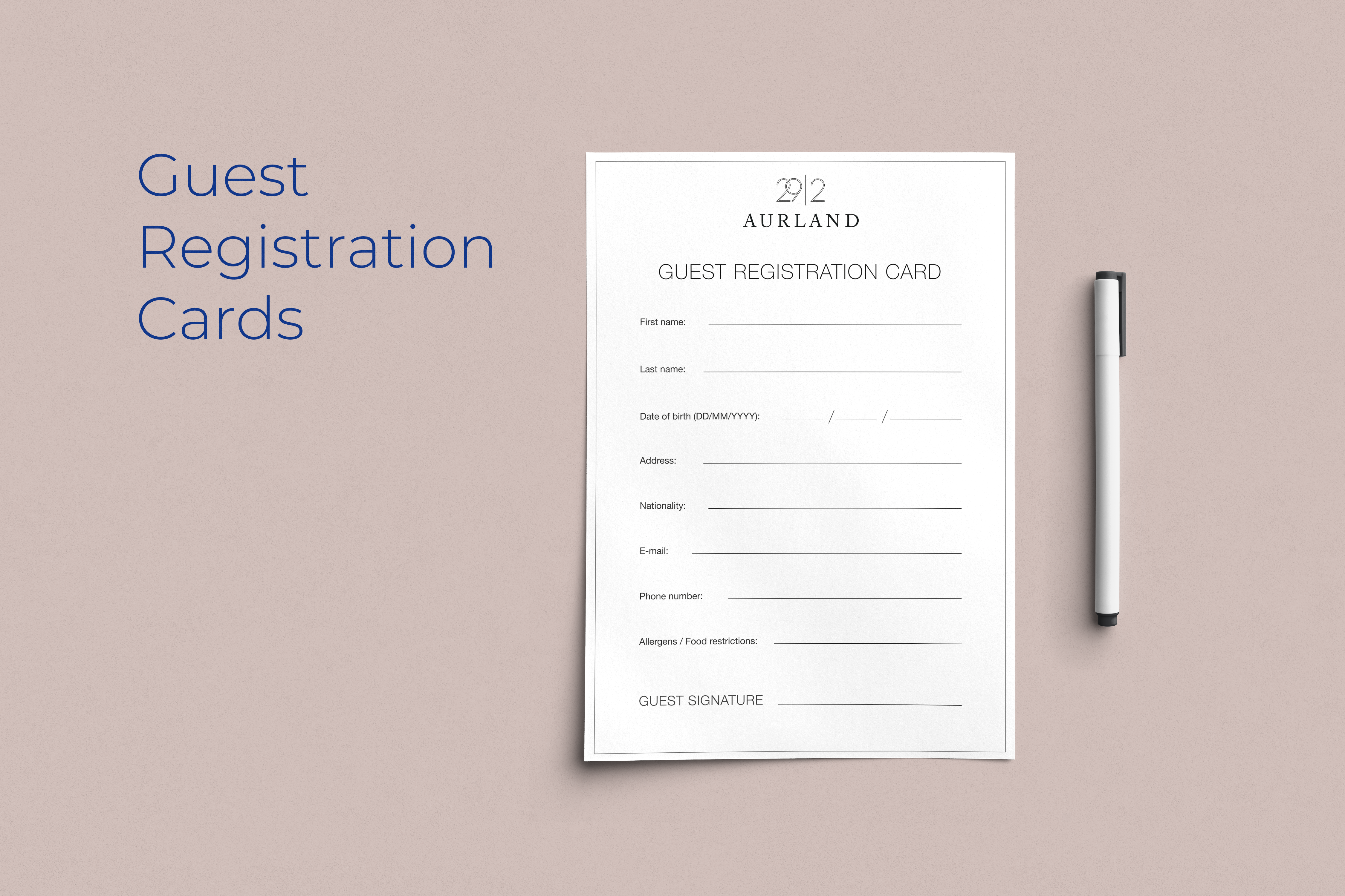 Guest registration card for 292 Aurland