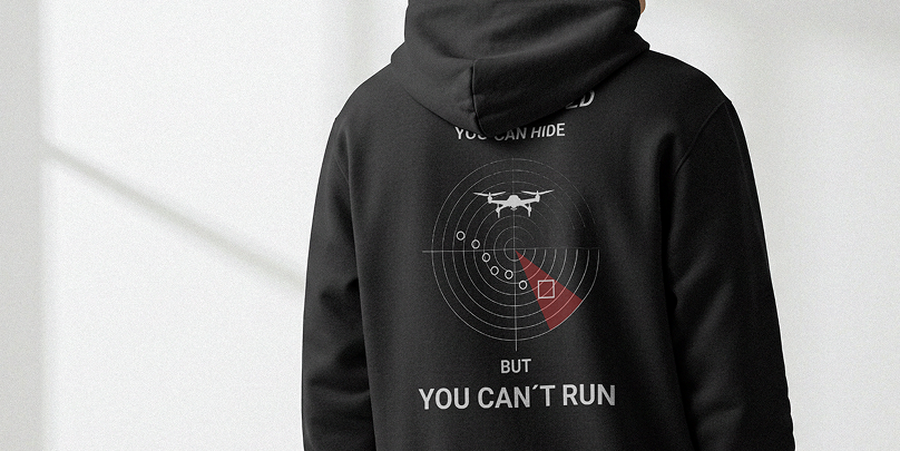 Backside of hoodie with print design