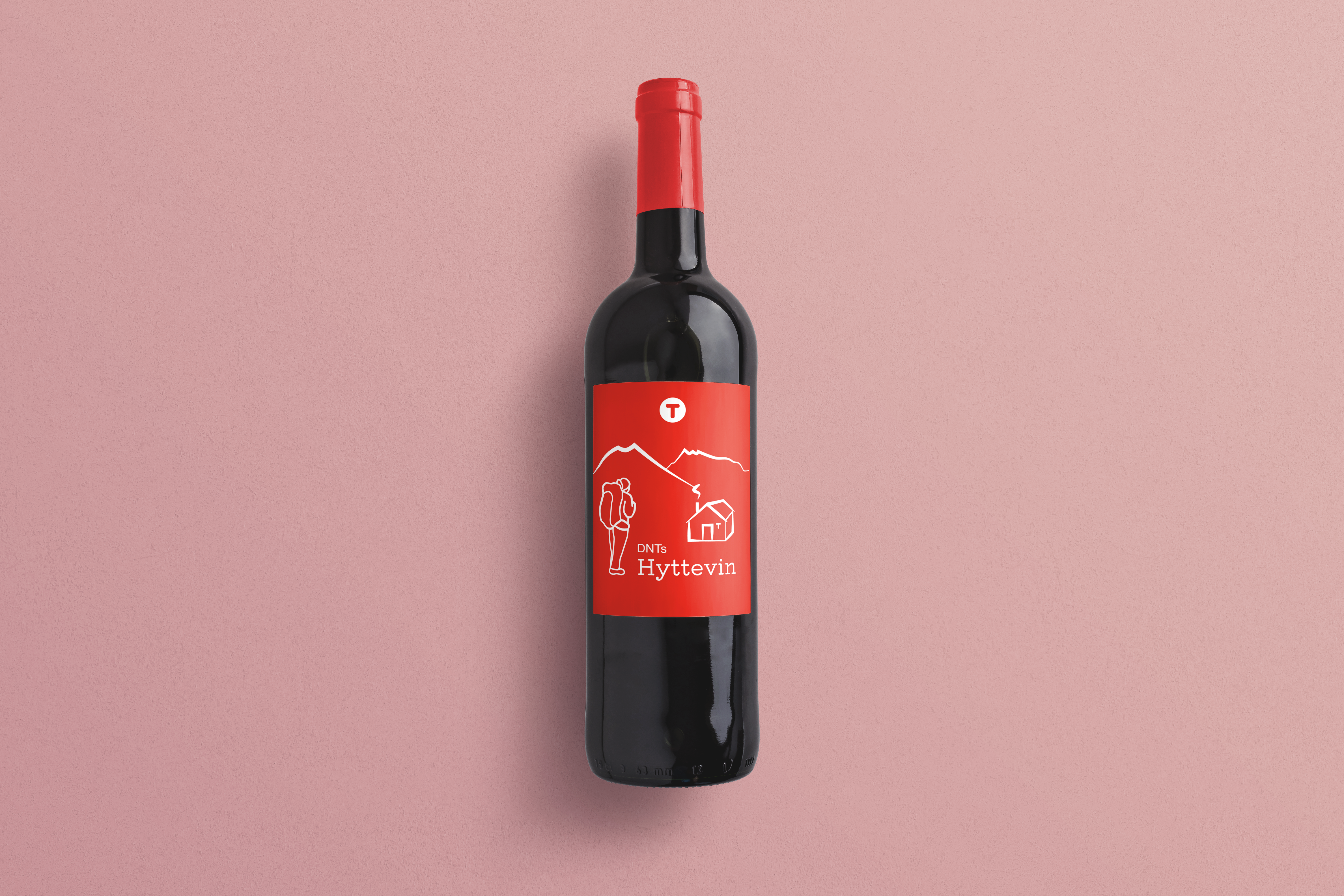 Red wine bottle with DNT label design